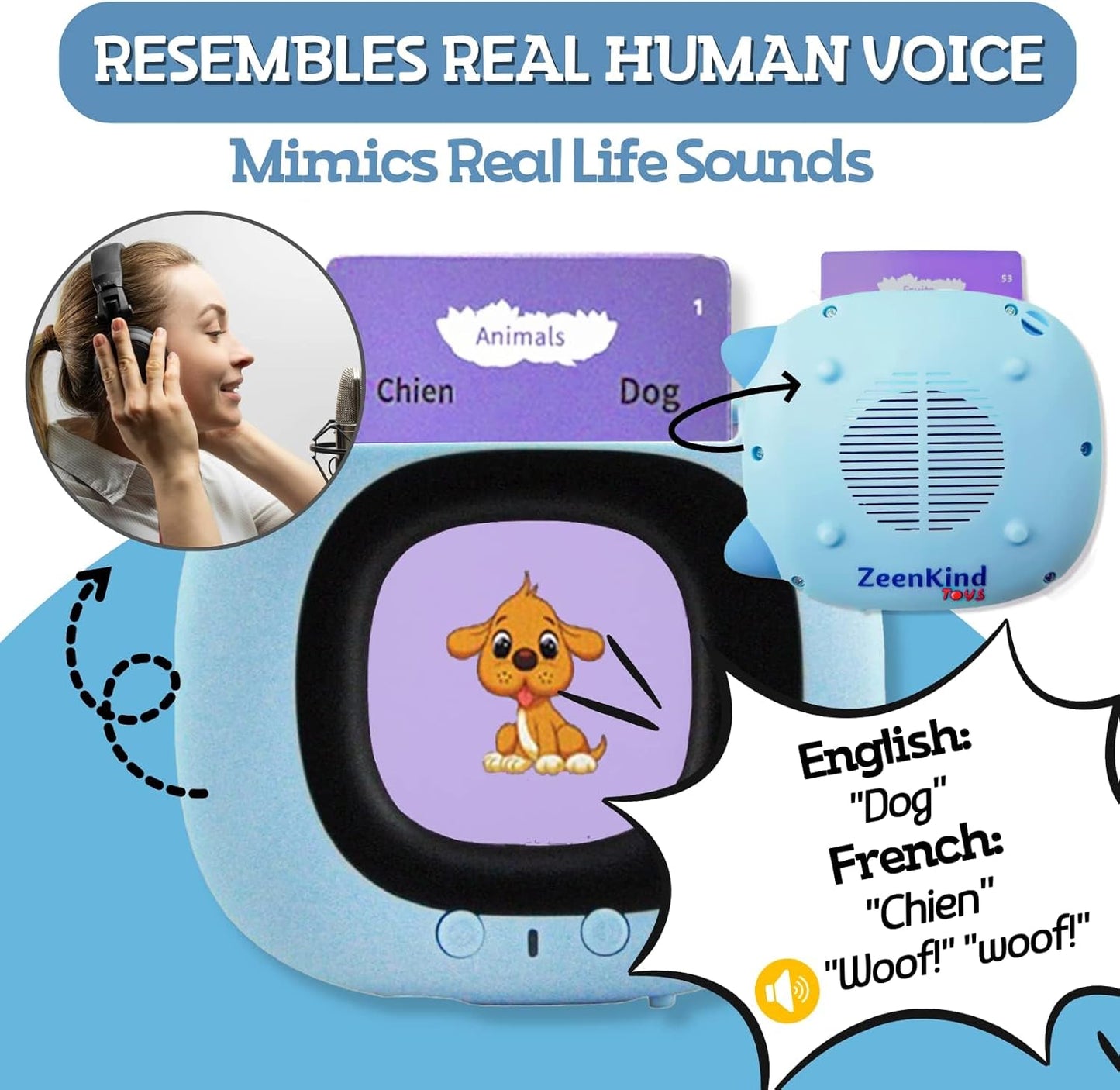 ZEENKIND French & English Talking Flash Cards with 224 Sight Words for Toddlers 2 3 4 5 6 Years Old, Learn French for Kids, Audio Pocket Speech Early Learning Bilingual Flashcard Toys, 112 Cards