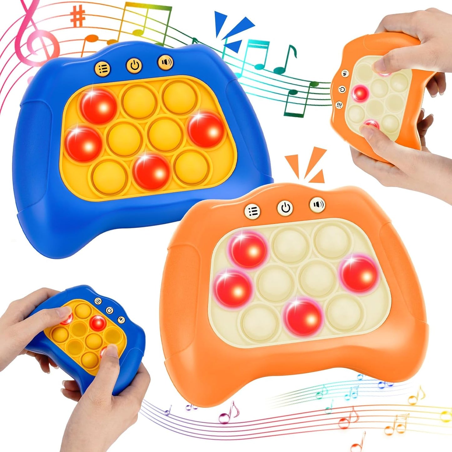 Fast Push Bubble Game, 2 Pack Light-up Pop Game Fidget Toys for Kids and Adults, Electronic Handheld Game Stress Relief Toys for 6 7 8 9 Year Old Boys & Girls (Dark Blue+Orange)