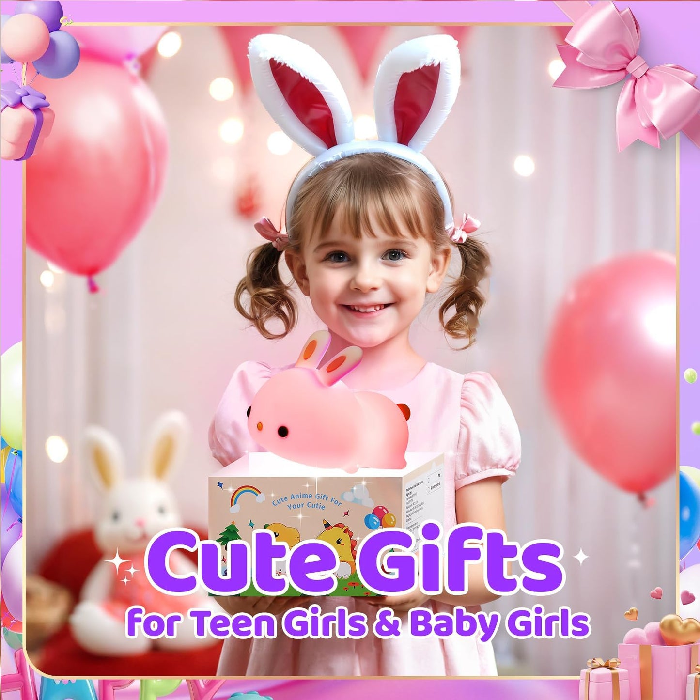 One Fire Night Light for Kids Room, Timer Baby Toddler Nursery Animal Battery Remote Kawaii Night Lamp, Cute Decor Easter Bunny Gift/ Basket Stuffers Decoration