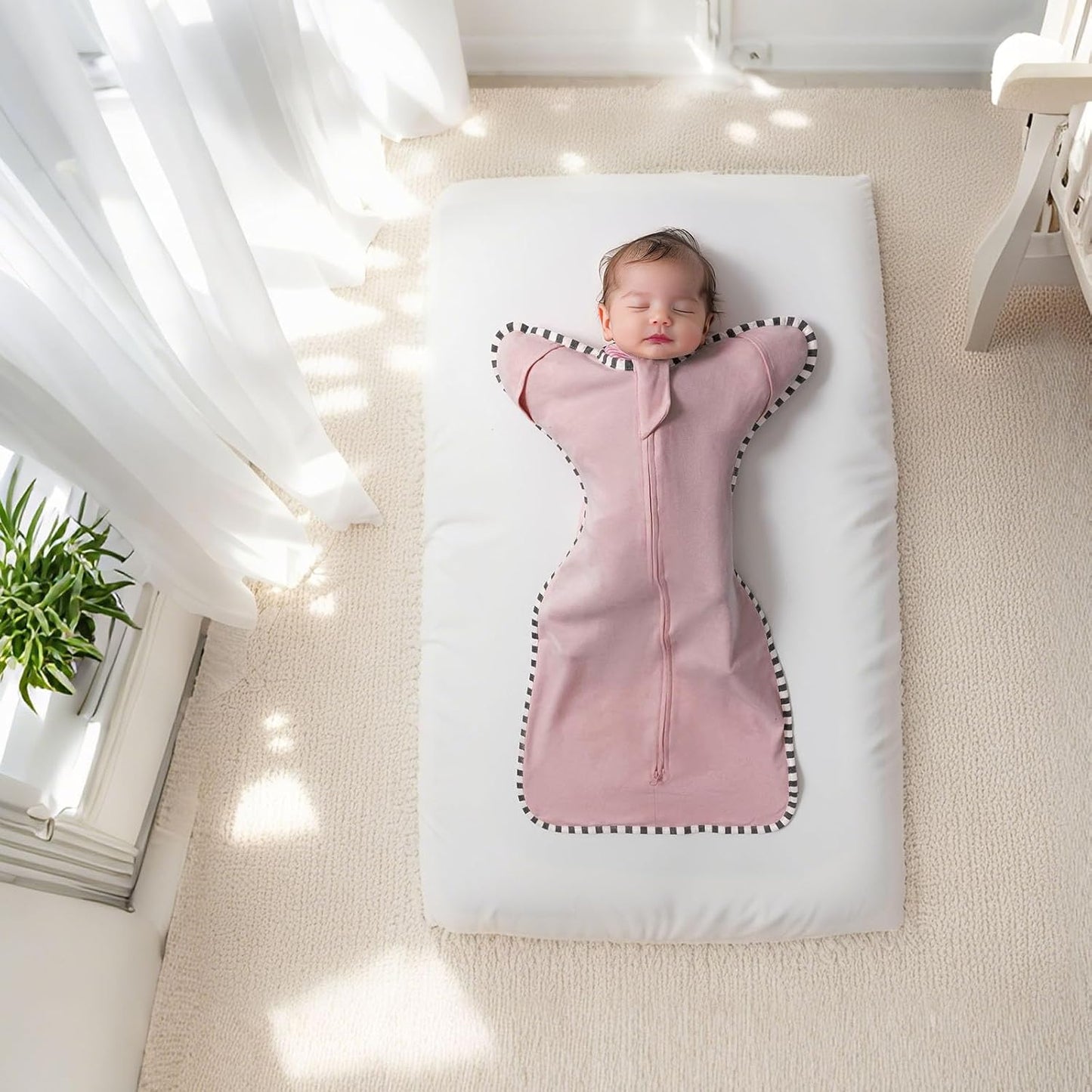 Transition Swaddle, 2 Pack 100% Cotton Baby Sleep Sack, 2-Way Zipper Infant Arm Up Swaddle for Newborn Baby Boys Girls (Rose Pink + Purple, L(6-9 Months))