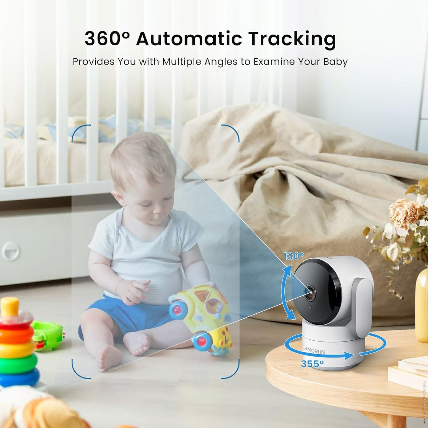 2K Pan-Tilt Indoor Security Camera, 360° Pet/Dog Monitoring, Motion Tracking, Night Vision, 2-Way Audio, Motion Alerts, Compatible with Alexa & Google Assistant (2.4GHz & 5GHz)