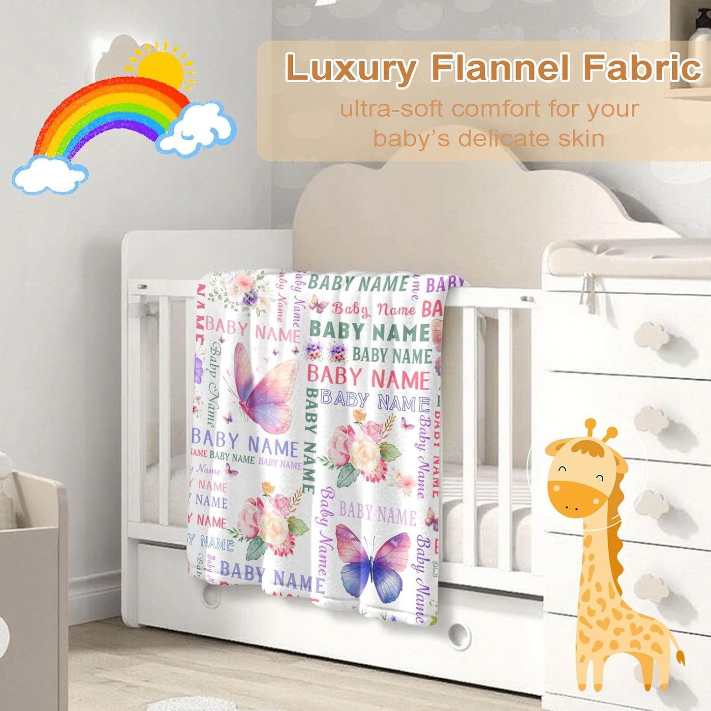 Ship Next Day, Personalized Baby Blanket – Printed in USA, Custom Baby Blanket for Boys & Girls, Baby Blanket with Name, Baby Shower, Easter, Christmas, Birthday Newborn & Toddler Gifts (Style 06)