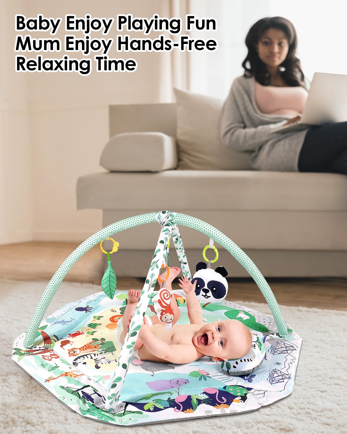 dearlomum 4-in-1 Tummy Time Mat,Baby Activity Play Mat,Newborn Play Baby Mats for Floor with 6 Infant Learning Sensory Baby Toys, Toddler Motor Skill Development,Babies Ball Pit with 18 Ocean Balls