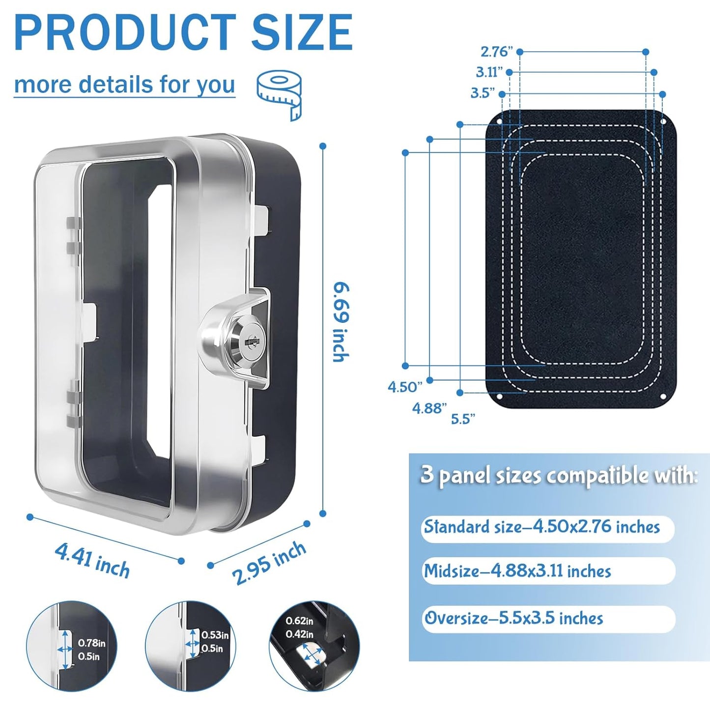 Child Proof Outlet Lock Box with 2 Durable Keys - Heavy Duty Safety Cover for Baby Proofing, Tool-Free Installation, More Space for Large Plugs Universal Fit Socket Protector (1Pack, Black)