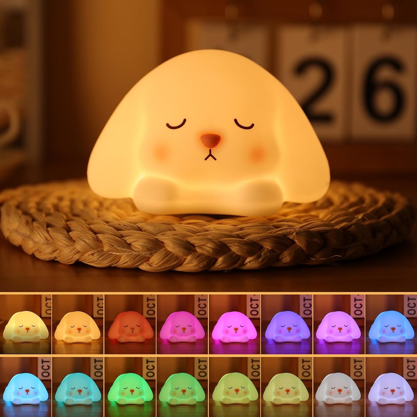 Tremdwoto Bunny Night Light for Kids - 16 Color Changing, Rechargeable Dimmable Nursery Lamp with 1/3 H Timer, Cute Animal Night Light for Baby Boys Girls, Kawaii Room Decor Gift