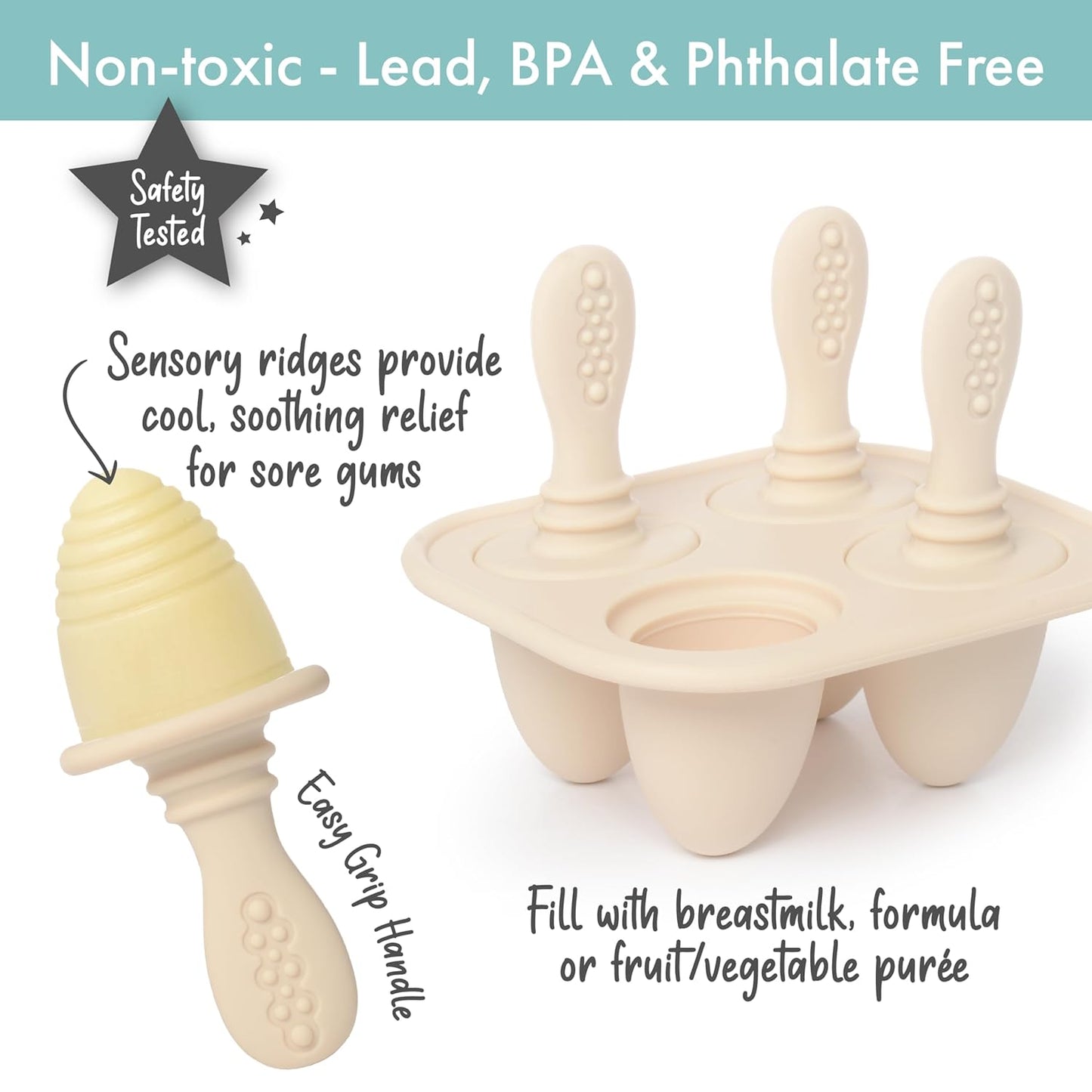 PrimaStella Silicone Petite Pops - Baby Popsicle Mold - BPA Free - Dishwasher Safe - 4 months+ (Oat Teether Pops)
