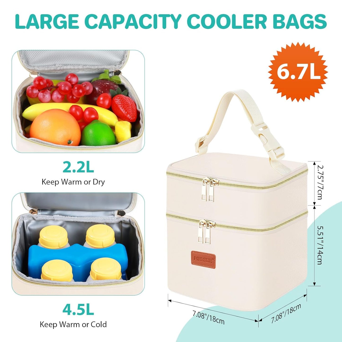 PIIOSER Breast Milk Storage Cooler Bag with Ice Pack, Fits 4 Baby Bottles Up to 5 Ounce, Small Insulated Breastmilk Cooler Travel Bag with Handle Buckle for Nursing & Working Mom Daycare (Cream-XS-1