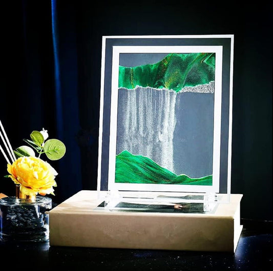 Moving Sand Art Picture 3D Deep Sea Sandscapes Sand Art Liquid Motion Bubbler Timer for Adult Kid Desktop Art Toys for Home Decor and Office(Square+Green+7In)