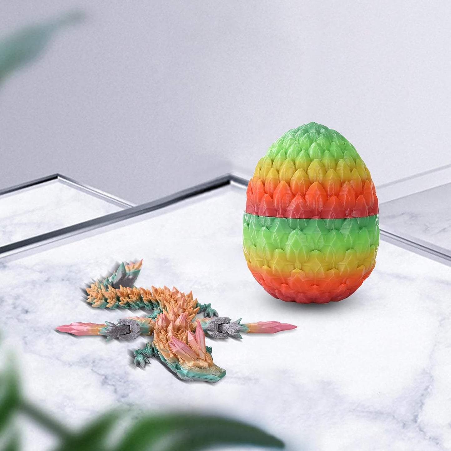 Easter Dragon Eggs 3D Printed Dragon Egg with Dragon Inside Articulated Crystal Dragon Fidget Toy Mystery Easter Suprise Home Office Decor Executive Desk Toys