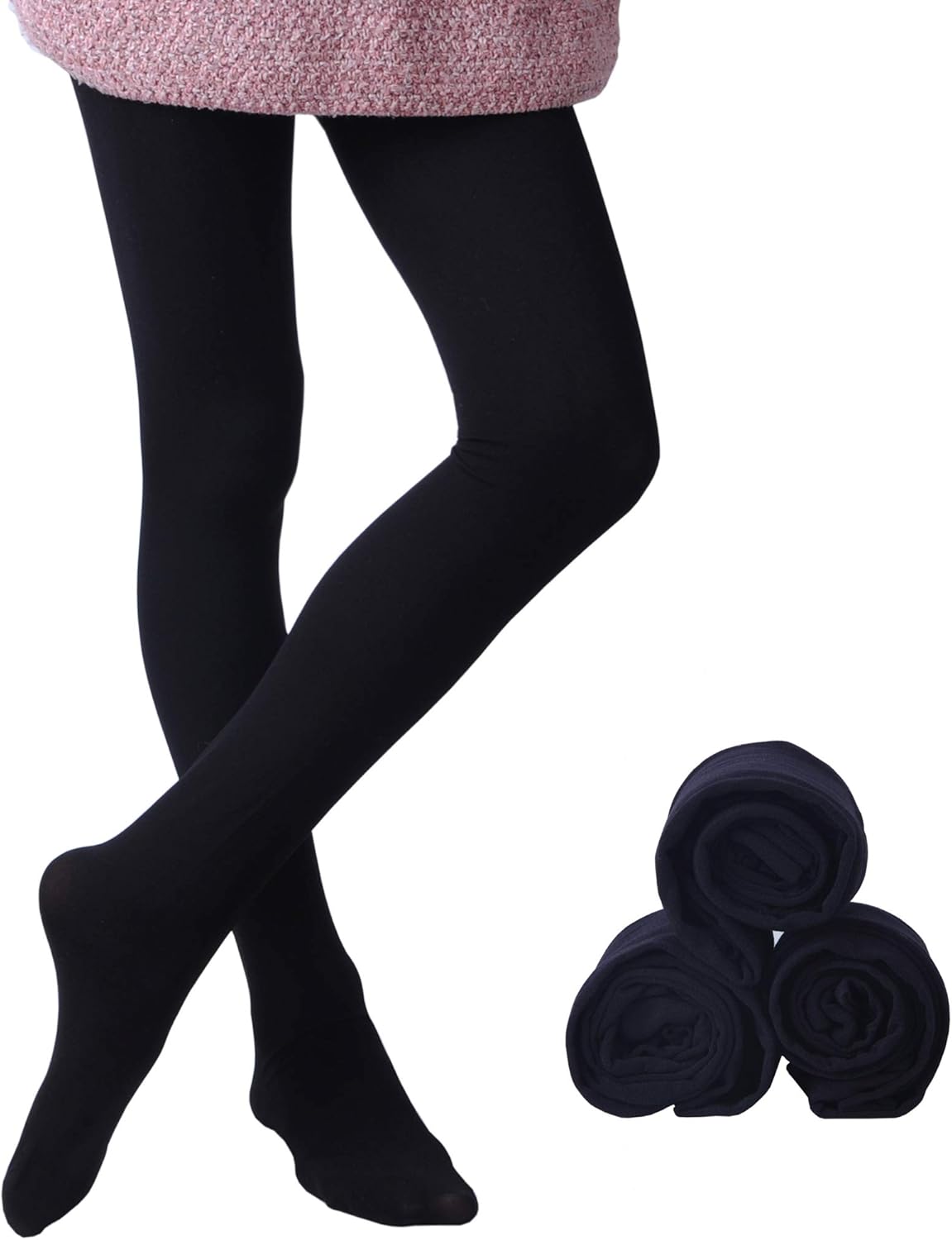 EVERSWE 3 Pairs Pack Girls Microfiber Tights Multiple Colors