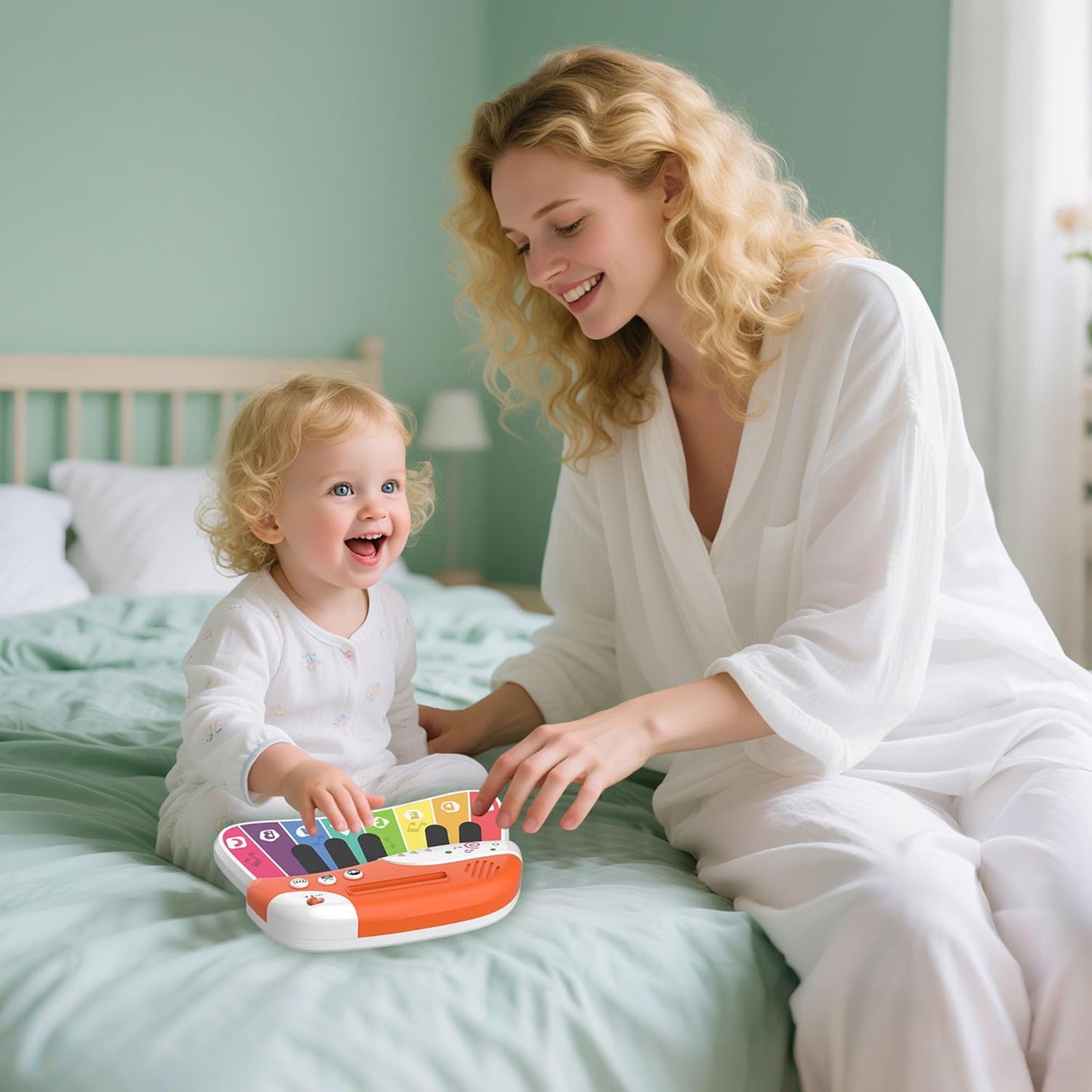 Toddler Baby Guitar Piano Keyboard for 1-3, Touch Baby Piano Guitar Toy for 1 Year Old Musical Toy w/ 3 Modes, Light, Melodies, Music Cards, Adjustable Volume, Birthday Gift for 10–18 Mos &1–3 Yrs Old