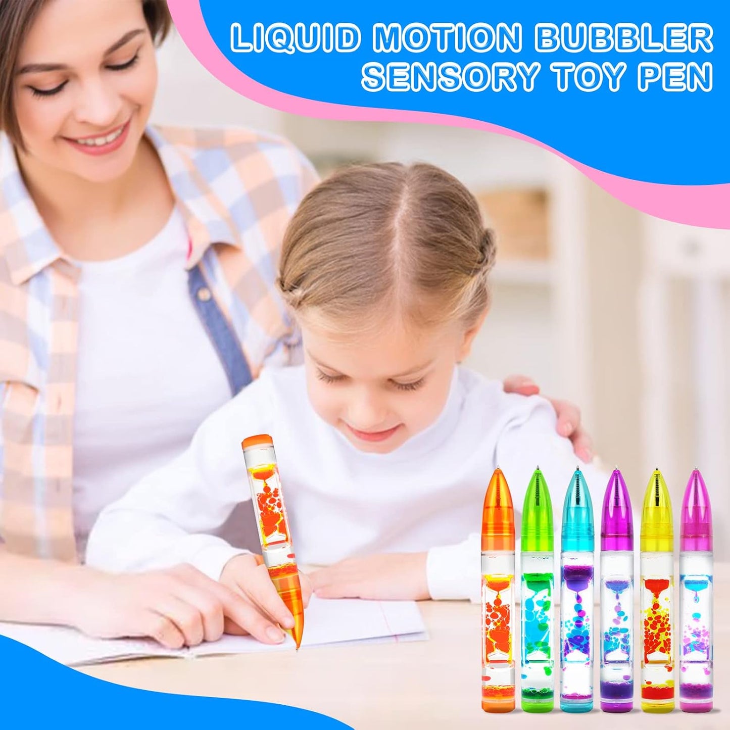 Liquid Motion Bubbler Sensory Toy Pen, Colorful Liquid Timer Pens Great for Stress and Anxiety Relief,Sand Timer for Kids and Adults(6 Pack)