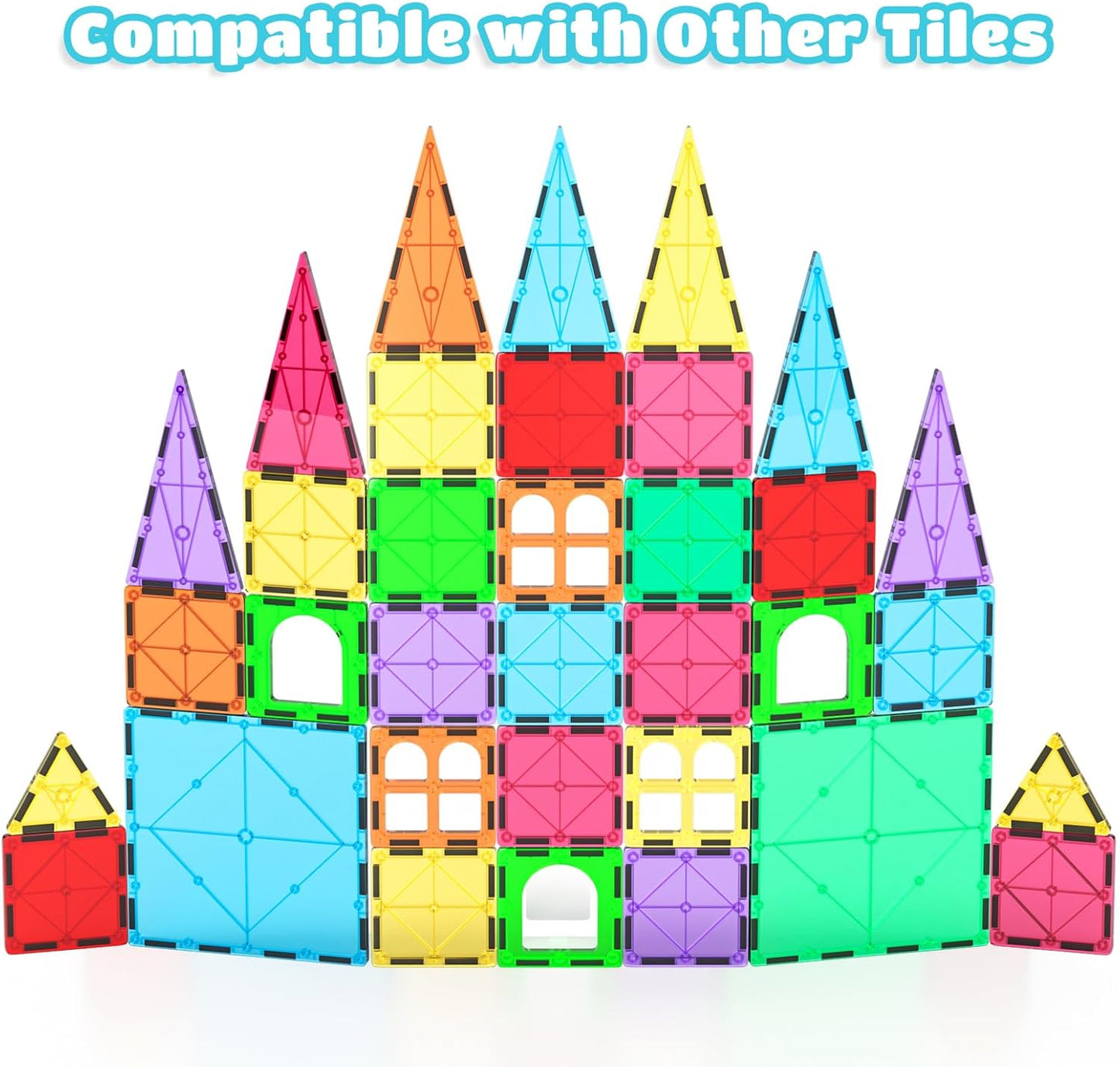 Bmag 4 Piece Magnetic Tiles Large Square, Magnet 3D Building Blocks Expansion Set for Kids, STEM Preschool Learning Kit Educational Playset Construction Toys for Boys Girls Ages 3+