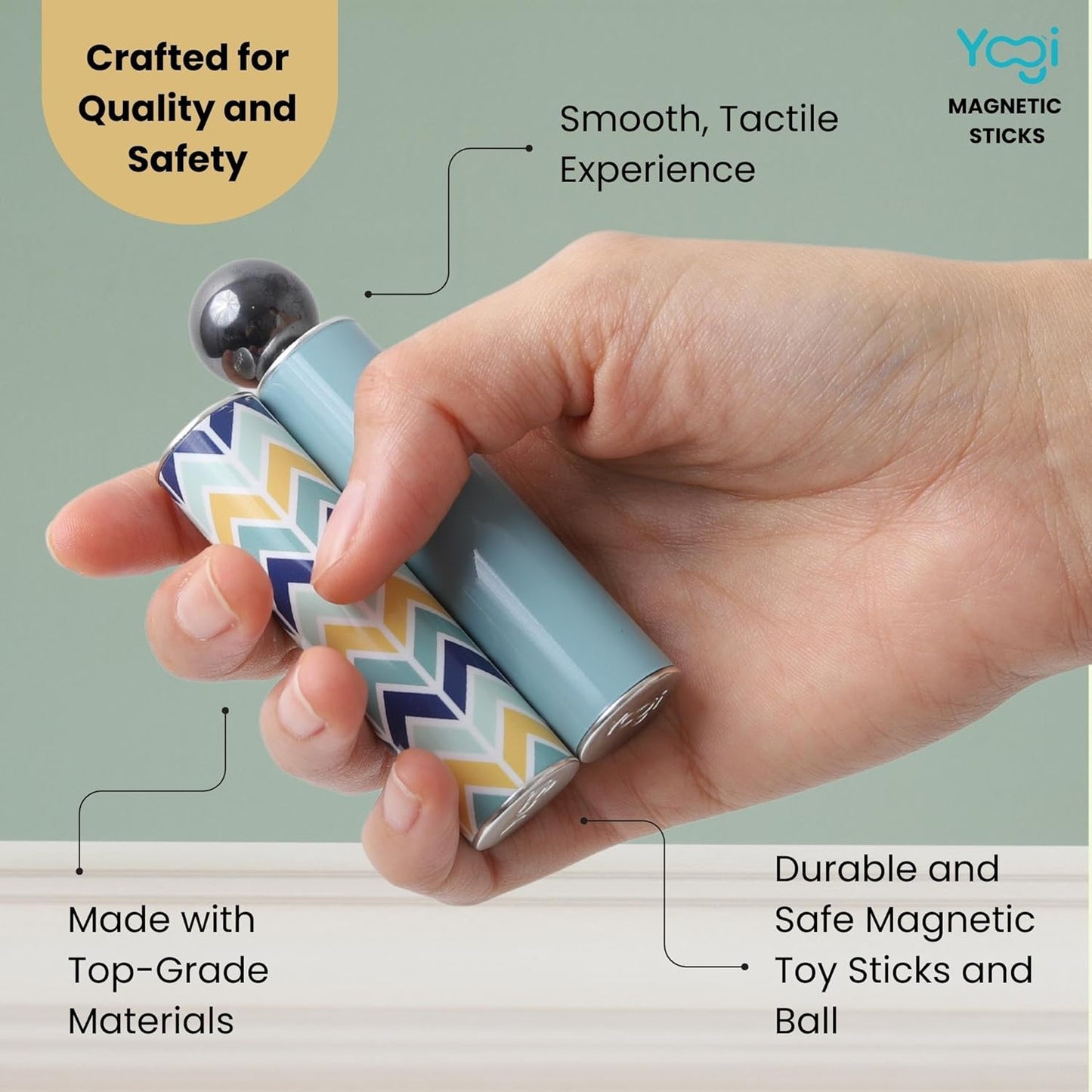 Yogi Magnetic Sticks - Premium Fidget Toys for Adults - Extremely Fun & Engaging, Uniquely Designed Magnetic Fidget Toy with Magnet Sticks and Ball, Ideal Desk Toy for Focus&Relaxation (Aqua Chevron)
