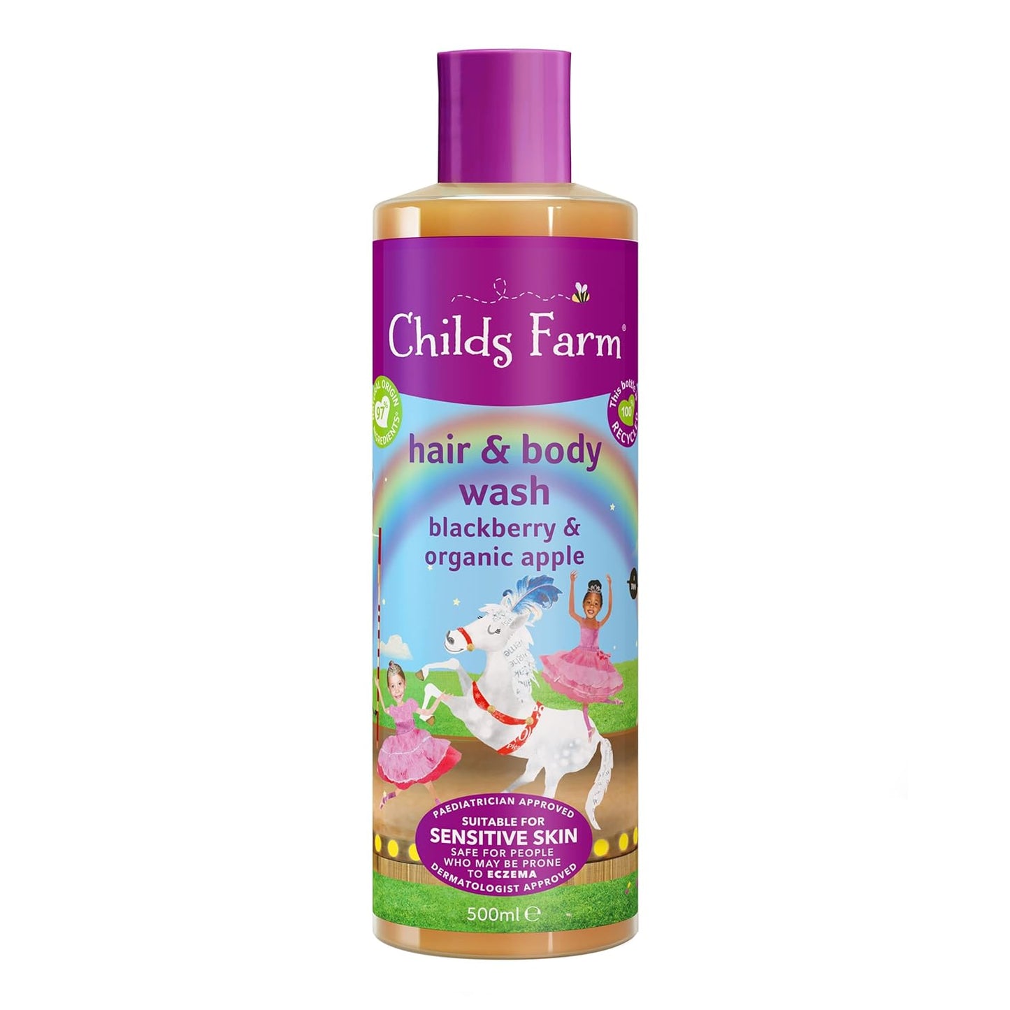 Childs Farm, Kids Hair & Body Wash for Dry, Sensitive Skin, Blackberry & Organic Apple, Gently Cleanses, Vegan, Cruelty-Free, 16.9 fl oz