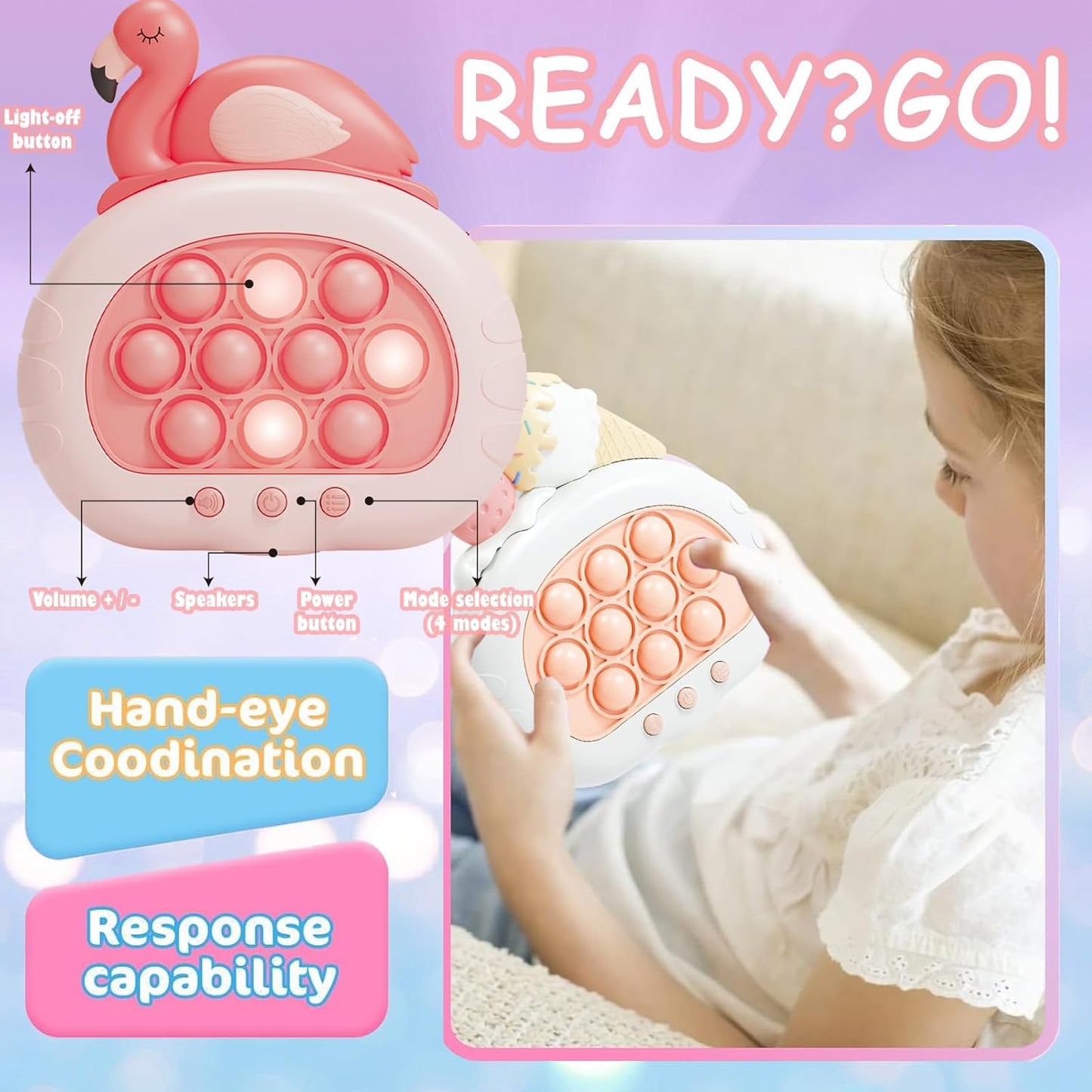 Stress Relief Toys, Decompression Breakthrough Puzzle Pop Button Gopher Handheld Game Machine, Novelty Fidget Toys Party Favor Gifts for Kids Adults (Flamingo)