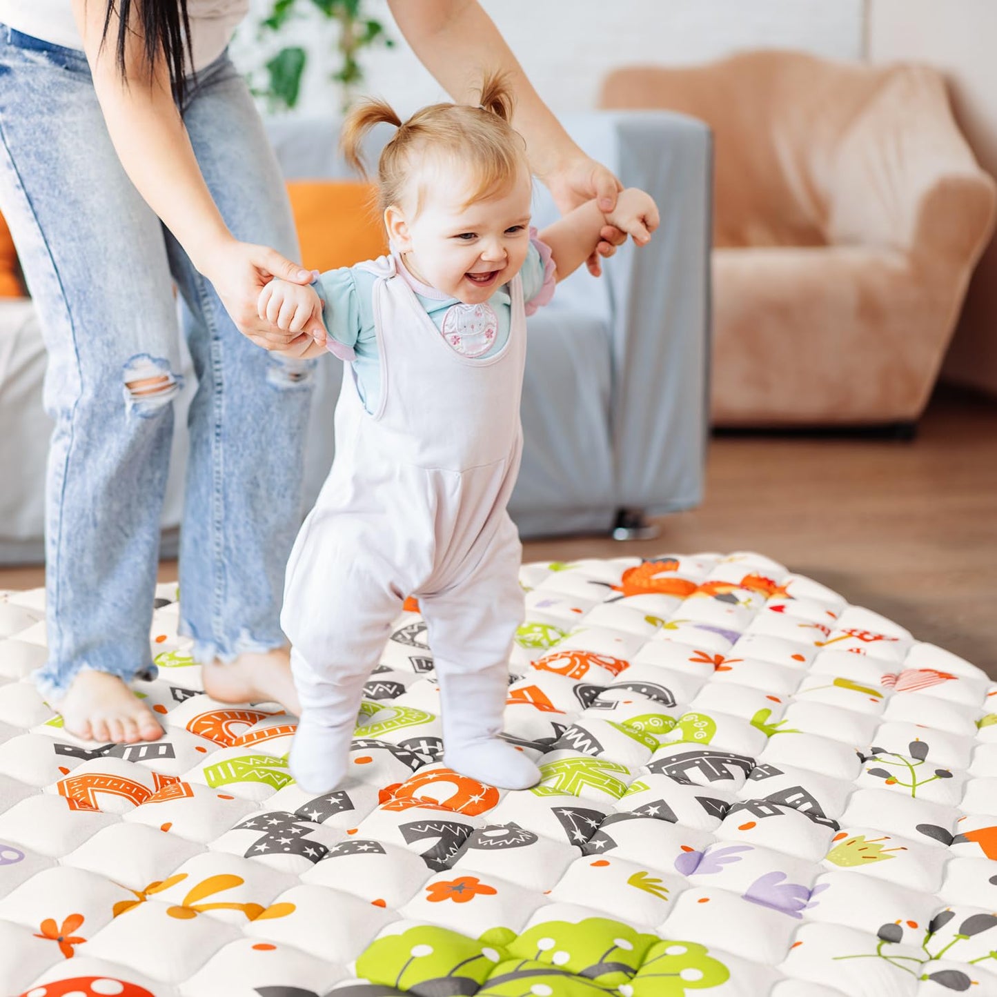 Baby Play Mat 71" X 59" Playpen Mat Upgraded Thicken Baby Floor Play Mat Non-Slip Cushioned Crawling Mat Waterproof Activity Playmats for Babies Toddlers Infants (71X59, Letter Fox)