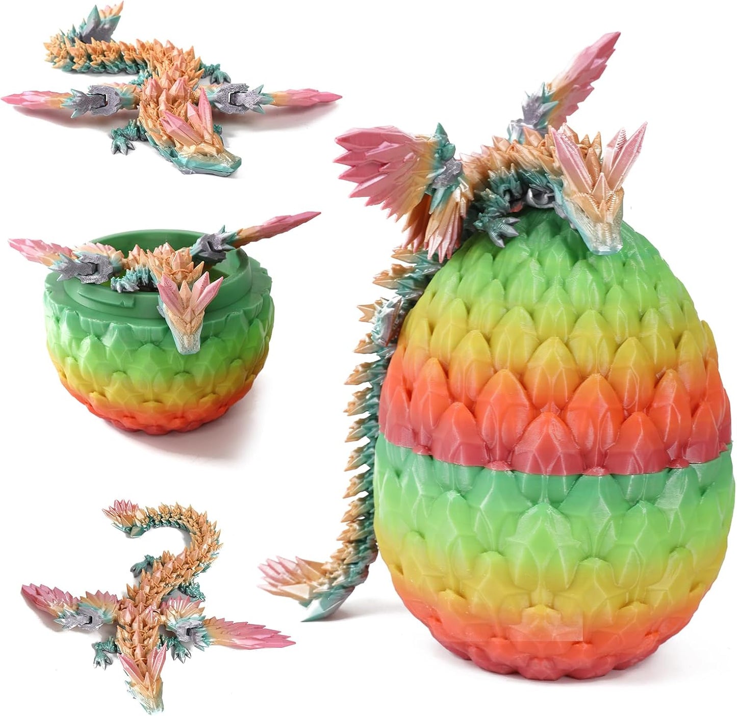 Easter Dragon Eggs 3D Printed Dragon Egg with Dragon Inside Articulated Crystal Dragon Fidget Toy Mystery Easter Suprise Home Office Decor Executive Desk Toys