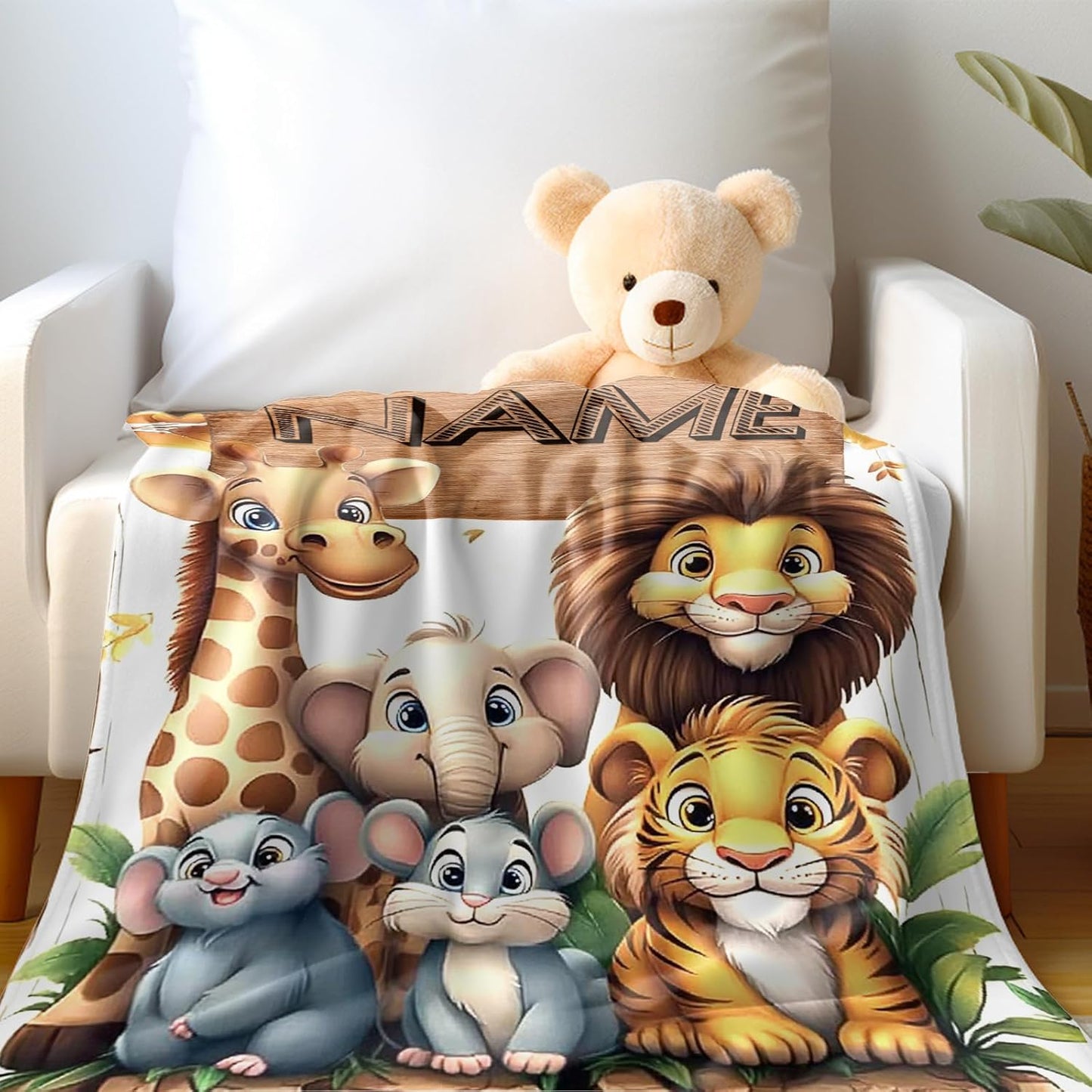 Ship Next Day, Personalized Baby Blanket - Printed in USA, Custom Baby Blanket with Name, Customized Animal Blankets for Boys & Girls, Soft Cozy Receiving Blankets for Toddlers, Stroller Decor Throw