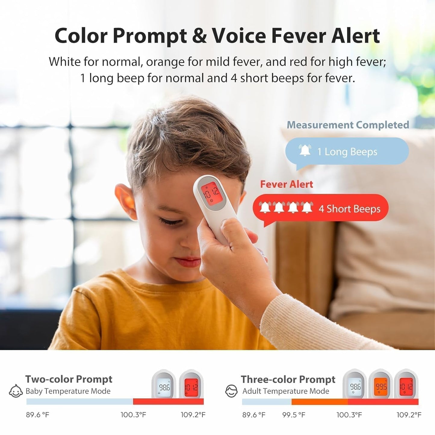 iHealth Infrared Digital Thermometer for Adults and Kids, Baby Thermometer with 3-in-1 Mode & 3-Color Prompt, Fever Alarm & Silent Mode, Forehead & Object Detection, 40 Memory Storages, PT9L, White