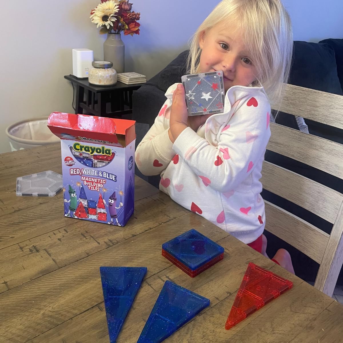 CreateOn Crayola Red, White & Blue Magnetic Tiles 14pc, Building Set for Kids, Magnetic Toy, Travel Toys, Classroom Sensory Toy Blocks, STEM & Montessori Tools for Boys & Girls Ages 3+, 14-Piece Set