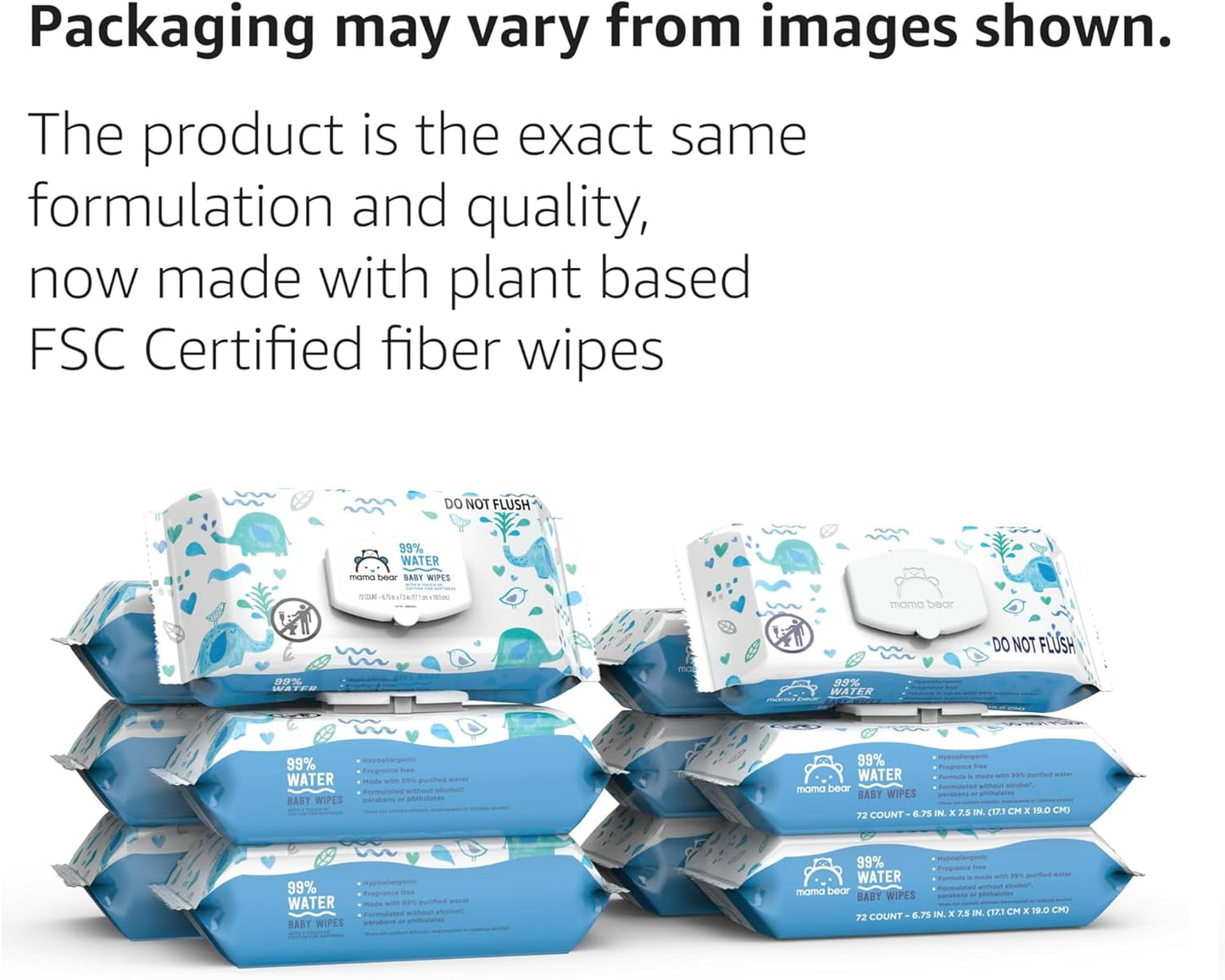 Amazon Brand - Mama Bear 99% Water Baby Wipes, Hypoallergenic, Fragrance Free, 72 Count