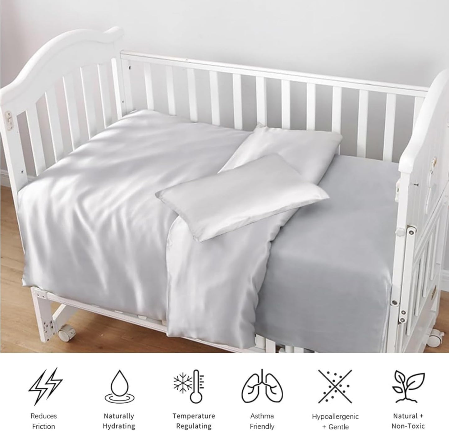 Organic Silk Baby Pillowcase with Zipper, Small 10"x13" Pillow Cover for Boys & Girls, Ideal for Bed & Travel, Soft for Kids Hair & Skin, Hypoallergenic Pillowcases for Toddlers (Grey)