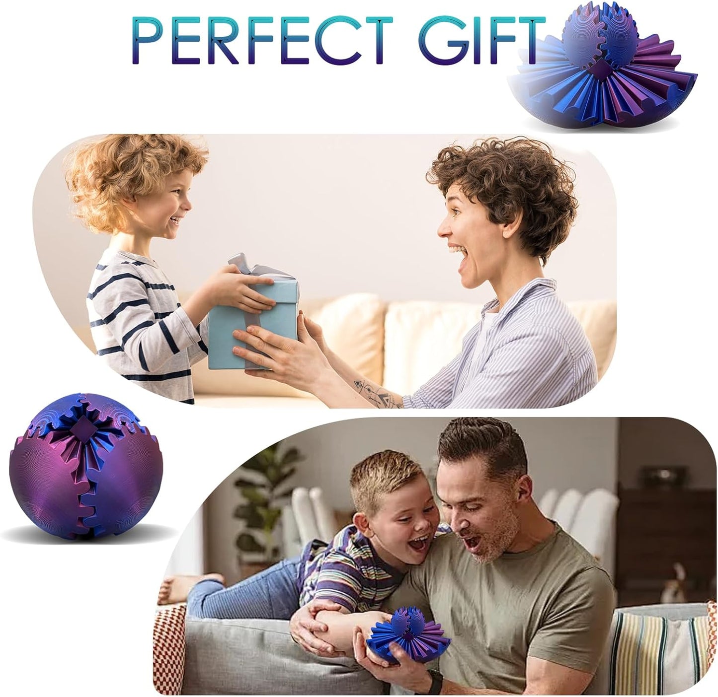 Gear Ball 3D Printed, The Steampunk Whirling Wonder Fidget Ball Toy, Gear Ball 3D Model Cube Fidget Toy, Funny Stress & Anxiety Relaxing Fidget Toy for Adults & Kids (Blue&Pink)