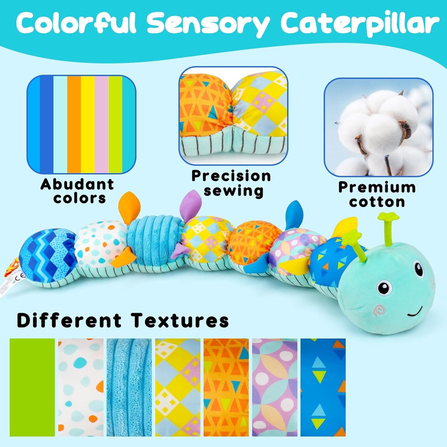 Baby Tummy Time Toys 0-6 Month Musical Stuffed Animal Plush Caterpillar Toy for Infant 6-12 Month Teething Sensory Toy with Crinkle Rattle for Babies 0-3-6 Month Newborn Boy Girl Birthday Gift 1