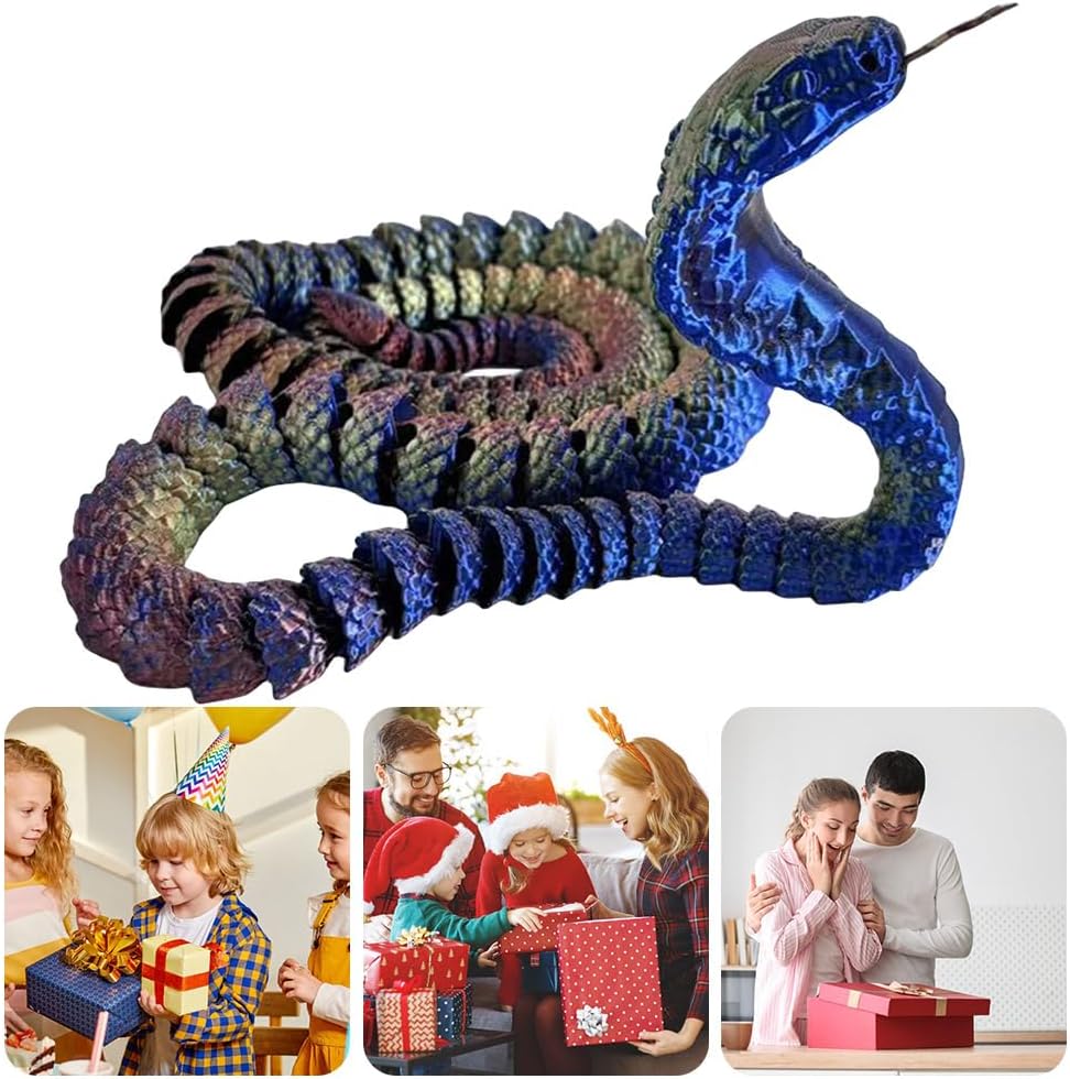 3D Printed Snake Cobra-3D Printed Animals Fidget Toy Creative 3D Printed Animals Articulated Snake Collectibles Home Office Executive Desk Decor