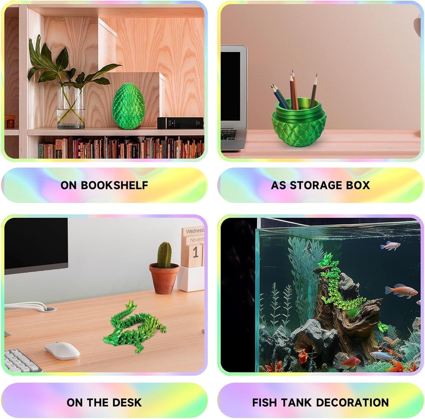 3D Printed Dragon Egg, Dragon Eggs with Dragon Inside, Crystal Articulated Dragon, Mystery Dragon Egg Fidget Toy, 3D Dragon Eggs Surprise Fidget Toy (Laser Yellow Green)