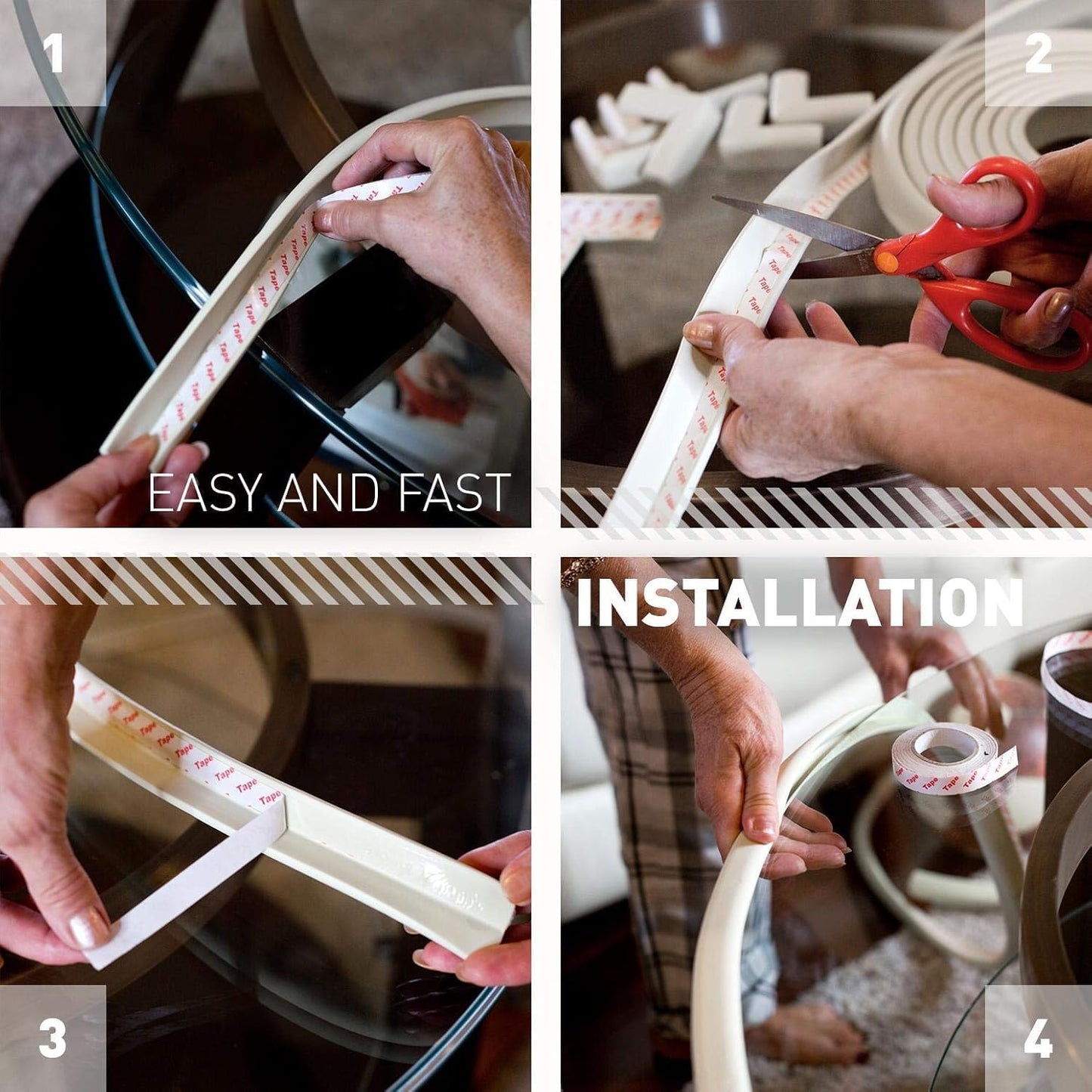 Furniture Edge 16.2ft & Corner Guards | Protective Foam Cushion | 15ft Bumper 4 Adhesive Childsafe Corners | Baby Child Proofing Foam Set and Safe for Table, Fireplace, Countertop | Brown