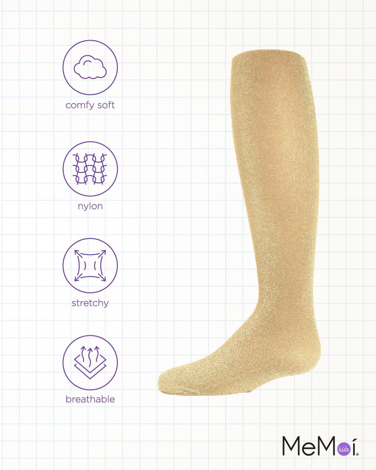 MeMoi Shining Star Shimmer Tights for Girls, Ultra Soft and Lightweight Opaque Girl Tights - Sizes 2-14