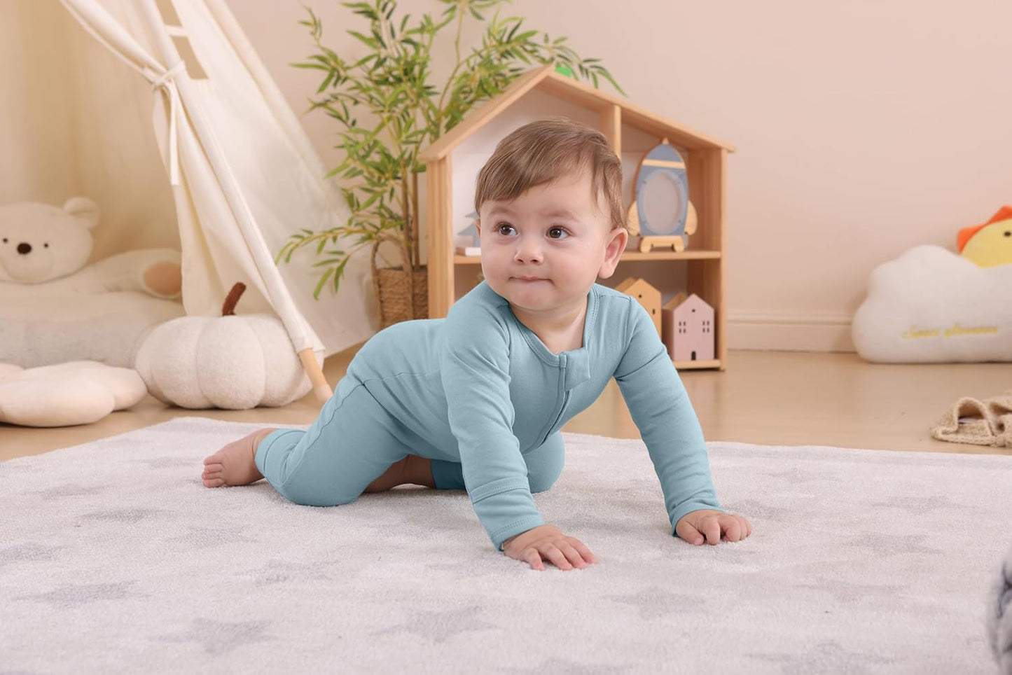 GUISBY Long Sleeve Cotton Pajamas Footless Baby Bodysuits with Zipper and Mittens 3-Pack for Boys Girls