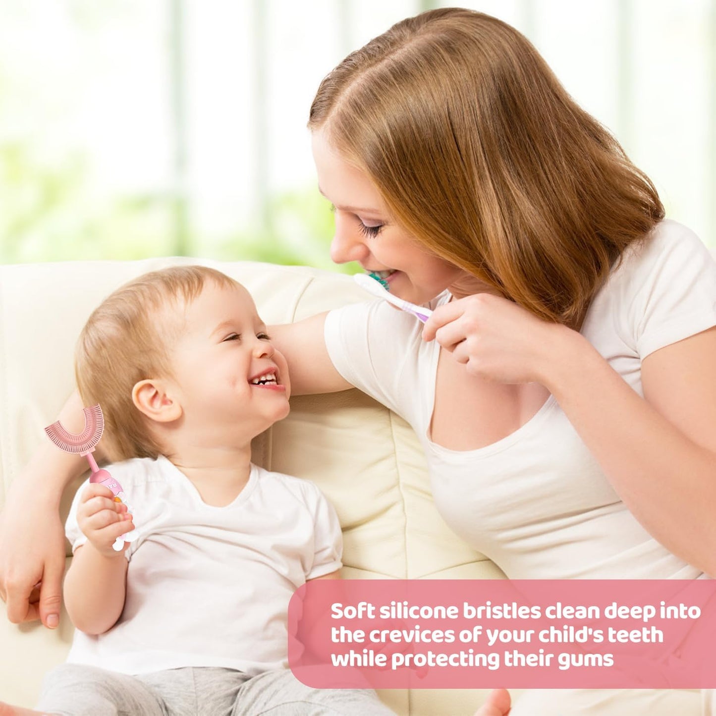 U-Shaped Toothbrush for Kids Ages 2-7,Soft Food-Grade Silicone for Sensitive Gums,360° Teeth Cleaning Design,Training & Travel-Friendly Toddler's Toothbrush (Pink)