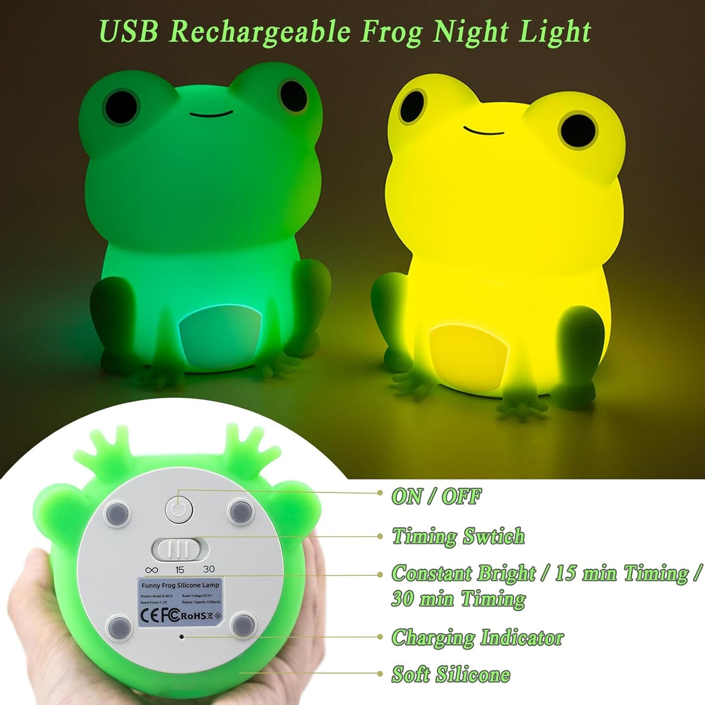 Night Light for Kids, Frog Lamp with Cute Frog Stickers, Night Lamp Bedroom Nightlight for Baby Girl Boy Teem, Silicone Animal Night Lamp Christmas Birthday Gifts, Room Decor (Frog Gifts)