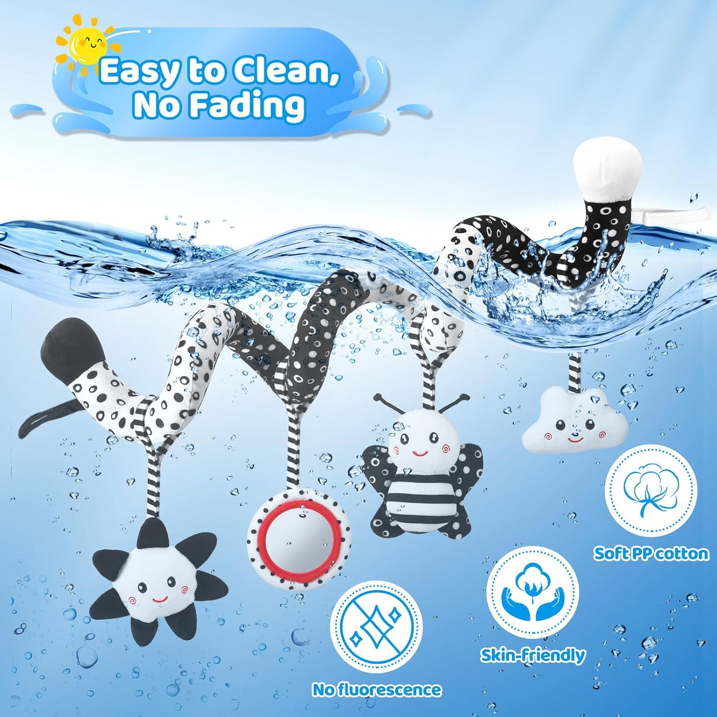 Car Seat Toys Hanging and Stroller Toys for Babies 0-6 Months,High Contrast Baby Toys for Newborn 0 3 Months Brain Development,Black and White Baby Toys for Crib Mobile,Infant Ideal Gift