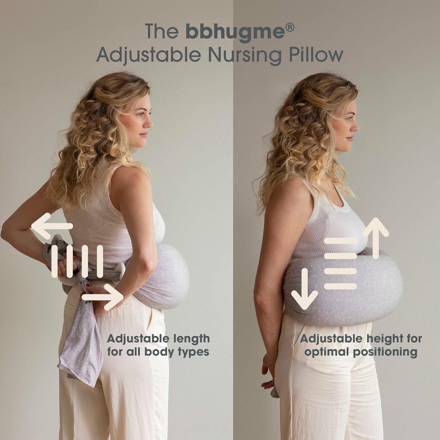 bbhugme Adjustable Nursing Pillow - Breastfeeding, Bottle Feeding, Baby Support - Adjustable Firmness and Fit - Washable Pillow Cover - Pink Melange…