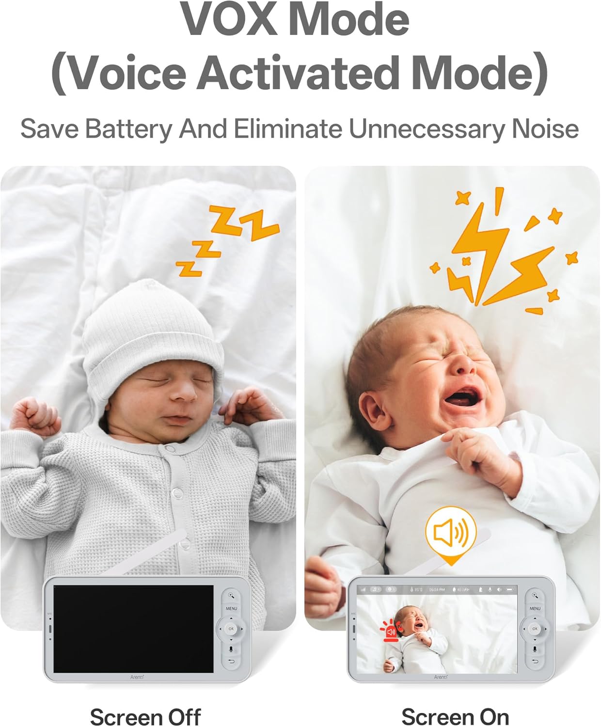 ARENTI Baby Monitor, Cry & Motion Detection, 2K Smart Baby Camera with 5-Inch Upgraded Wireless Display, Two Way Audio, Super Night Vision, Temp & Humidity Sensor, Lullabies