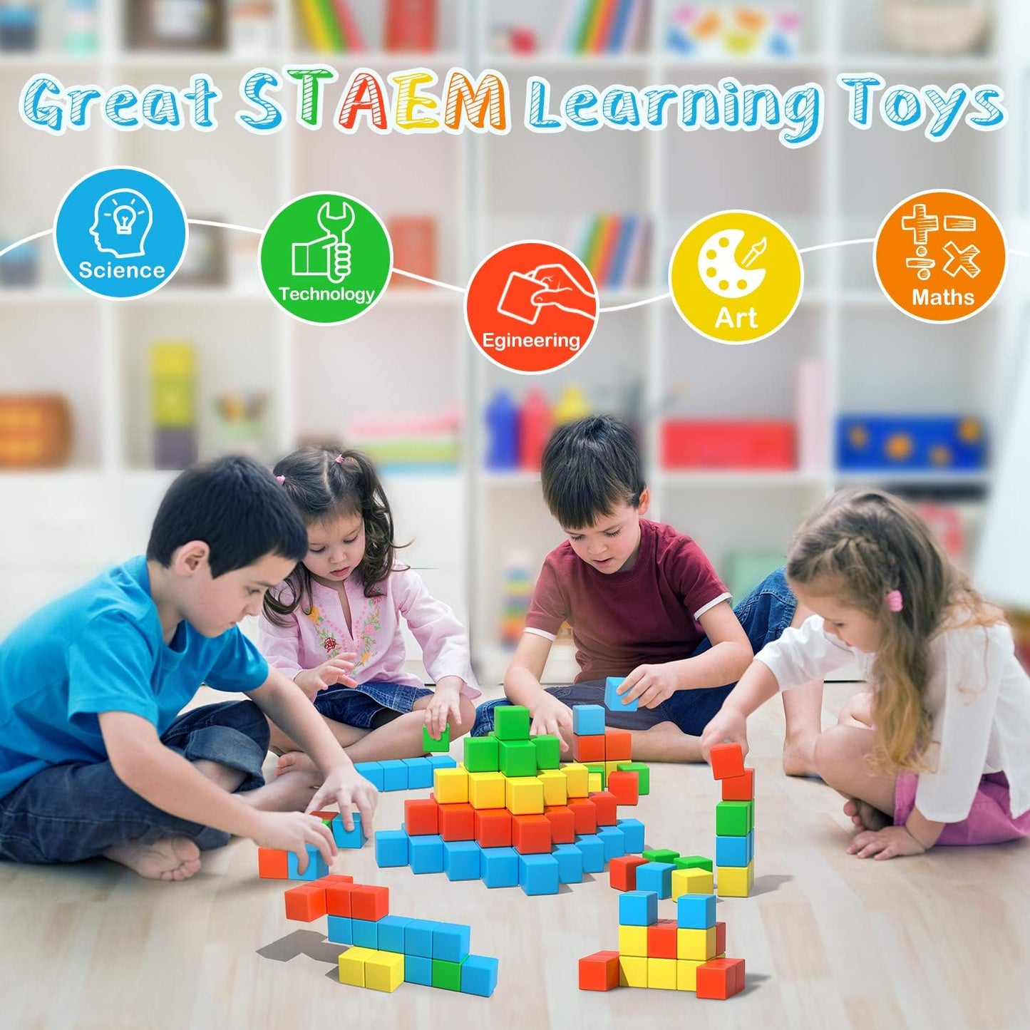 Magnetic Blocks, 1.34 inch Large Magnetic Building Blocks, 3D Magnetic Cubes for Toddlers, Preschool Educational Construction Kit, Sensory Montessori Toys Kids Blocks for Boys Girls Toddlers