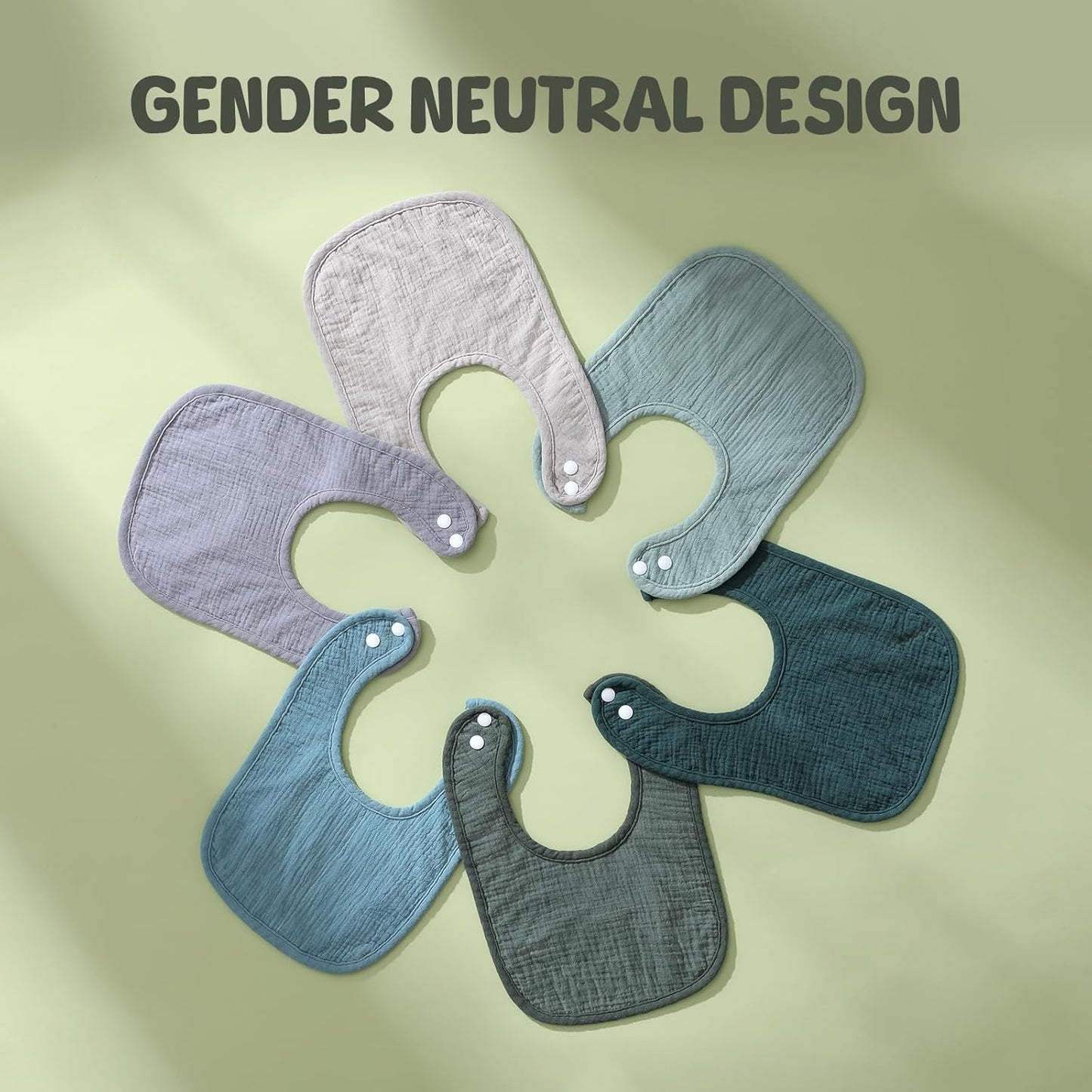 6-Pack Muslin Baby Bibs for Unisex Boys Girls, Cotton Baby Drool Bibs, Drooling and Teething Bibs for Infant