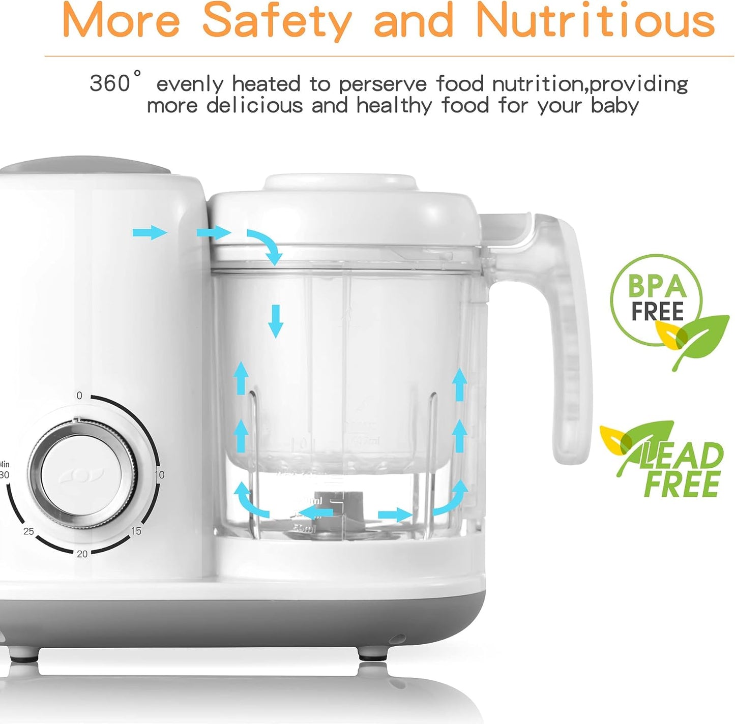 Baby Food Maker, 4 in 1 Baby Food Processor and Steamer, Puree Blender, Multifunctional Baby Puree Maker, Dishwasher Safe (White)
