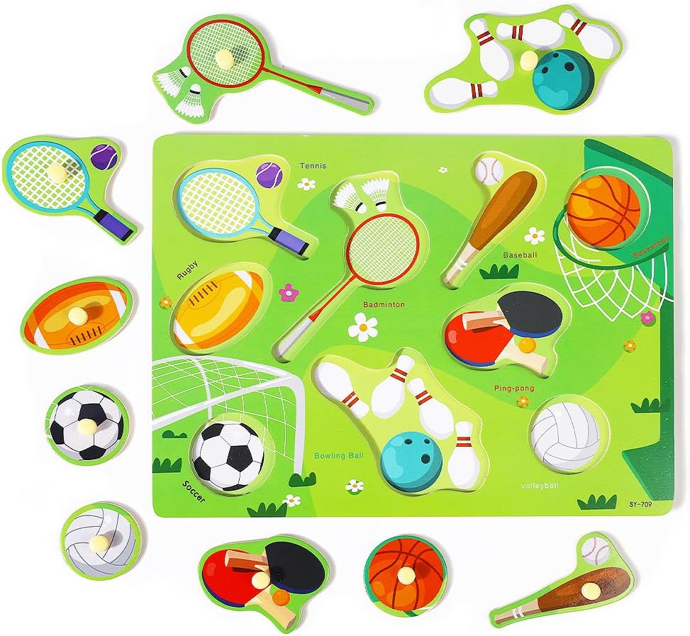 GRINNNIE 9 Pack Montessori Toddler Puzzle for 3 4 5 Years Old, Wooden Learning Puzzle for Toddlers 3-5, Animal, Alphabet, Number, Shape Peg Puzzles Set, Great Birthday for Boys Girls