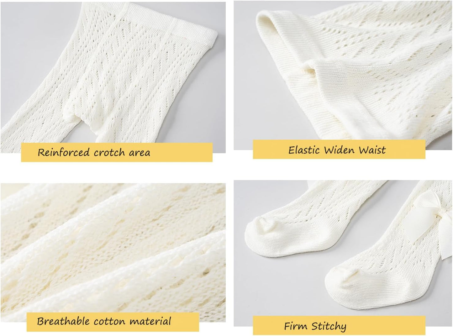 CHUNG Baby Girls Cotton Tights Thin Hollowed Summer with Bowknot Mesh Lace Fashion Toddler Footed Legging Pantyhose