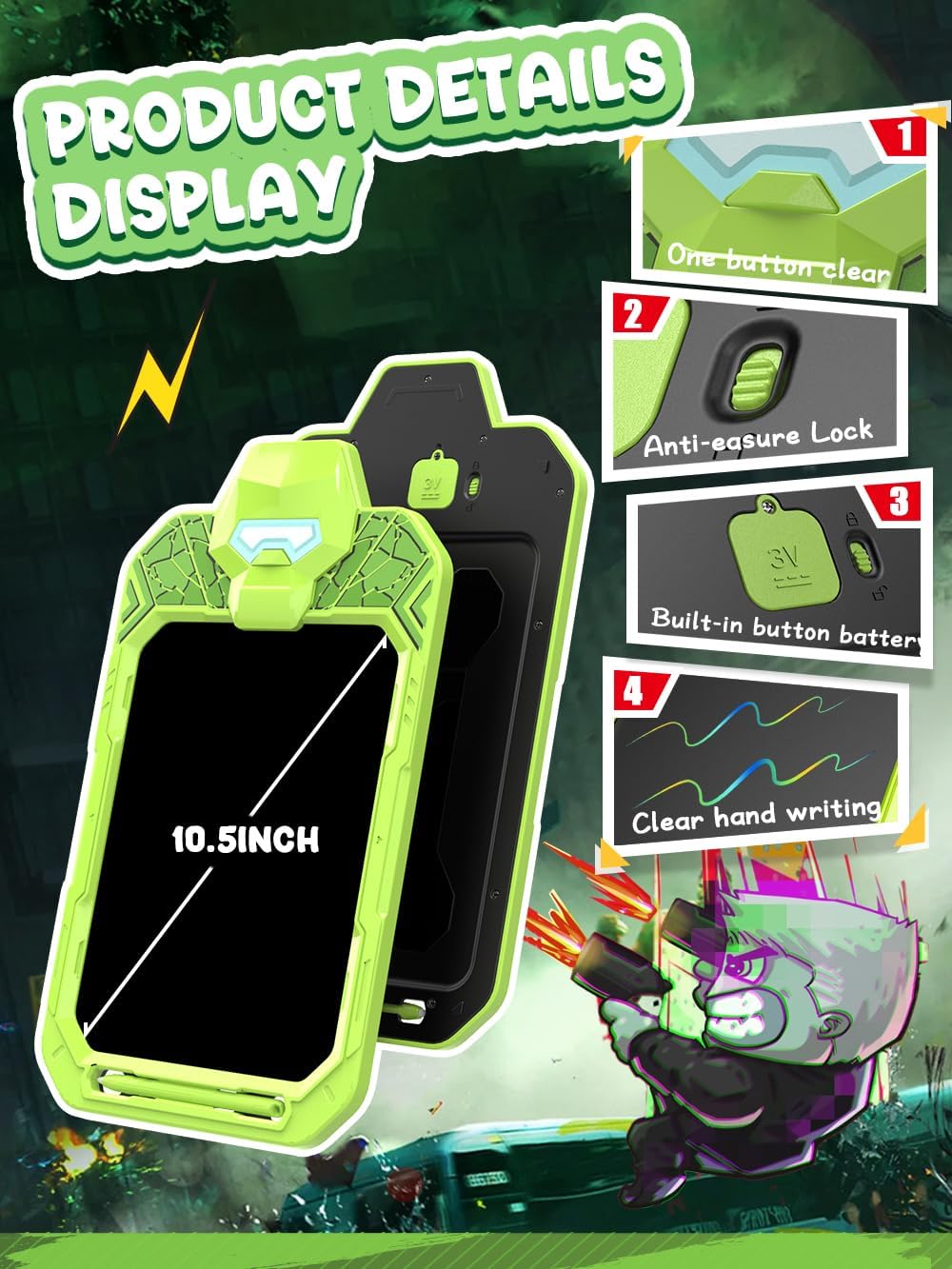 LCD Writing Tablet Doodle Board 10 Inch, Colorful Drawing Pad, Electronic Drawing Tablet, Drawing Pads,Travel Gifts for Kids Ages 3 4 5 6 7 8 Year Old Girls Boys (Powerful Warrior)