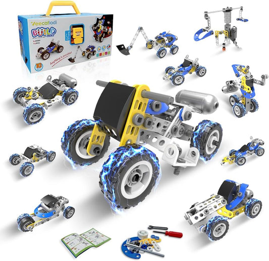 STEM Toys for 5 6 7 8+ Year Old Boy, 10 in 1 Electric Building Toys for Kids Ages 4-8 5-7 6-8, Educational Racing Construction Science Kit for Boys 4-6 8-10, Creative Activities Holiday Birthday Gift