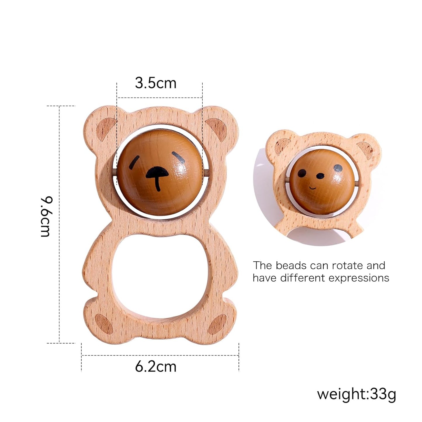 Wooden Baby Rattle Toys, Newborn Rattle Toys 0-12 Months Handmade Baby Clutching Toys | Natural Wooden Baby Teething Toys | Baby Shower/Birthday Gifts (Cute Bear Rattle)