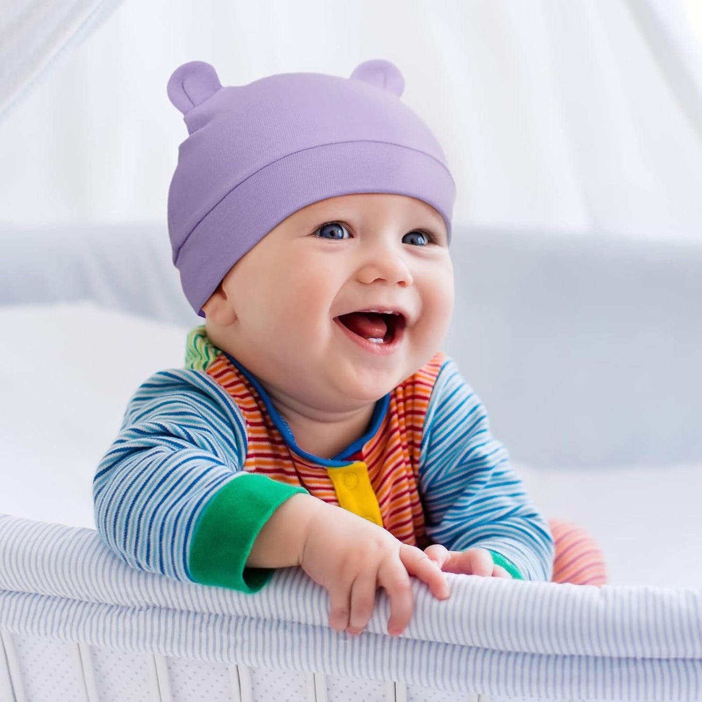 Geyoga 6 Pieces Newborn Baby Hat Bear Ears Infant Caps Baby Boy Girl Toddler Hats Infant Beanie Caps for 0-3 Months