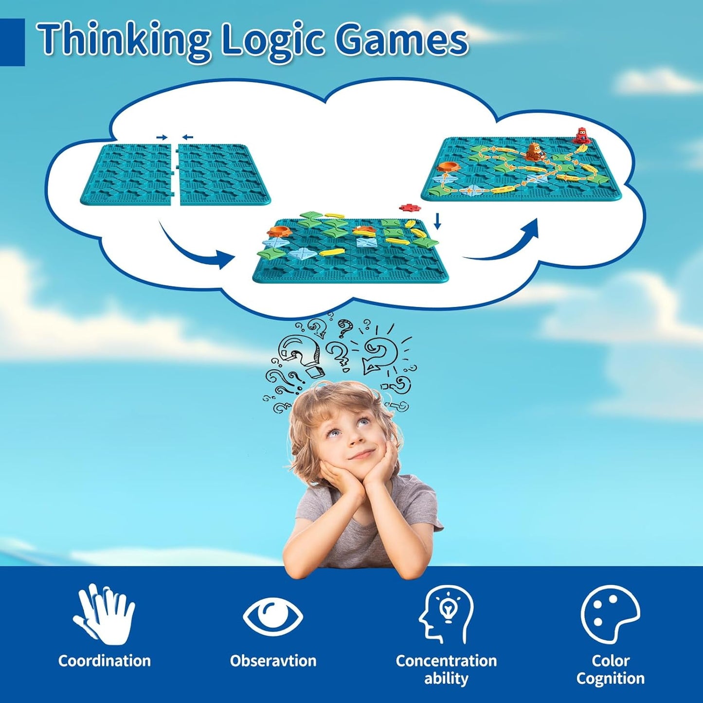 Kids Board Games Learning Toys, STEM Educational Logic Kits with 200+ Challenges & 4 Difficulty Levels, Brain Puzzles Maze Games for Boys Girls Ages 3-10 Birthday Gifts