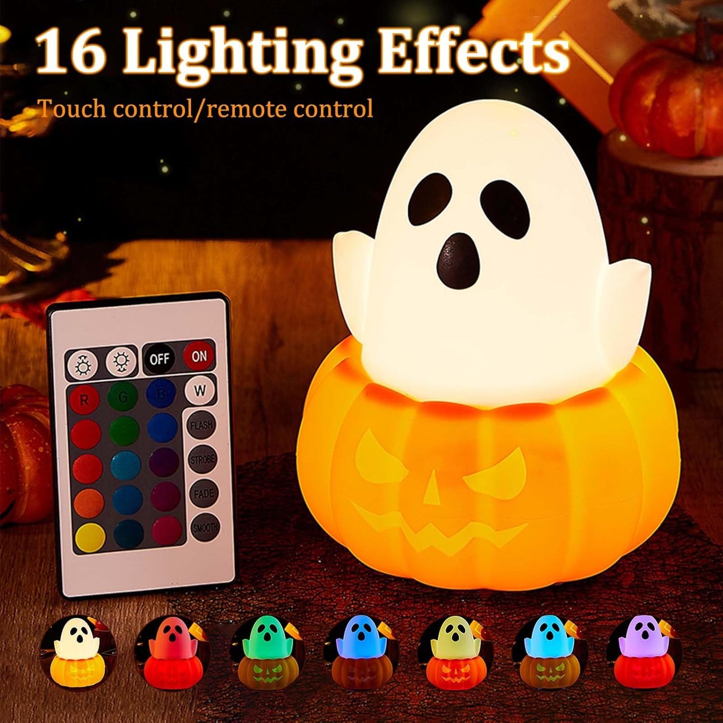 LED Pumpkin Ghost Night Light for Kids, Cute Lamp Gift 7 Colors NightLight, Silicone Rechargeable Bedroom Touch Pumpkin Lamps, Kawaii Room Decoration Bedside Lamp for Kids Girls Boys